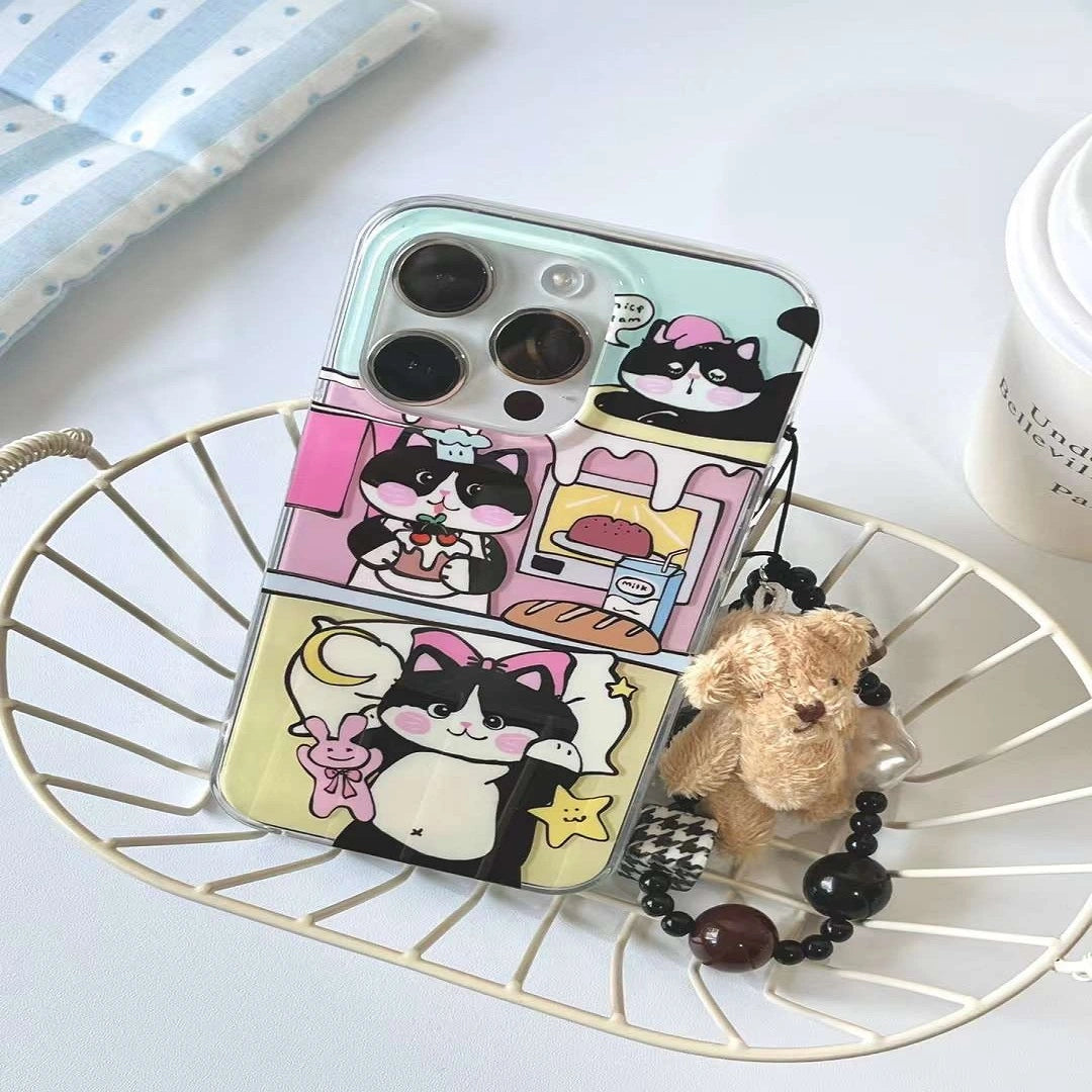 Adorable bakery cat with teddy pendant charm case