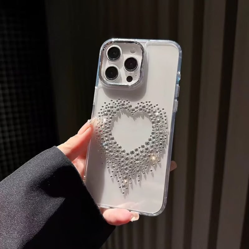 Crystal Heart Clear iPhone 15 Case – Cute Aesthetic Phone Cover for Girls