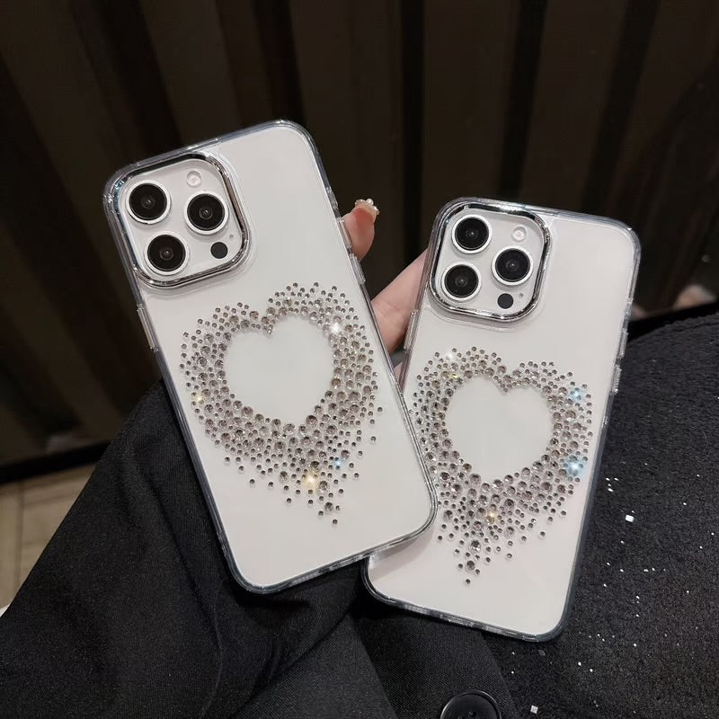Crystal Heart Clear iPhone 15 Case – Cute Aesthetic Phone Cover for Girls