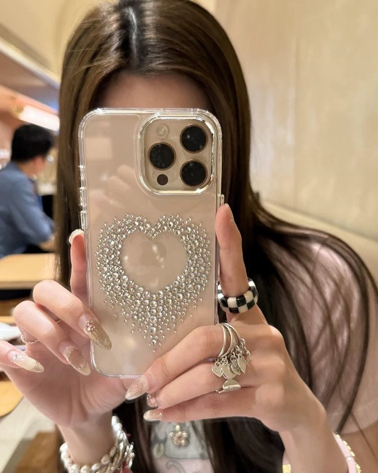 Crystal Heart Clear iPhone 15 Case – Cute Aesthetic Phone Cover for Girls