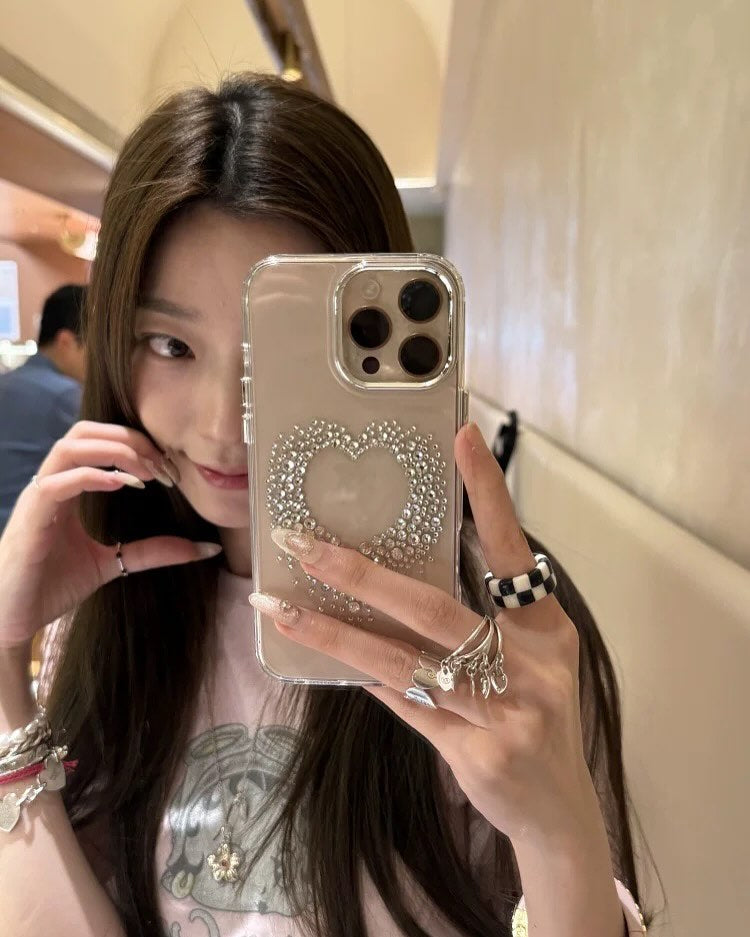 Crystal Heart Clear iPhone 15 Case – Cute Aesthetic Phone Cover for Girls