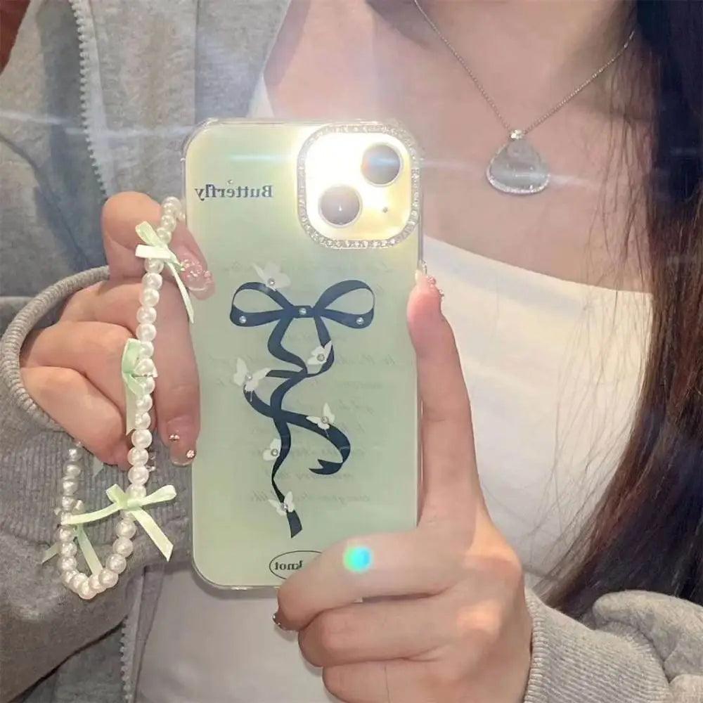 Mint Bow & Pearl Butterfly Case With Charm
