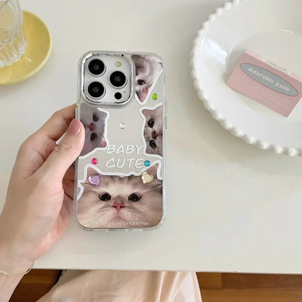 Baby Cute Kitten Mirror Case with Stickers