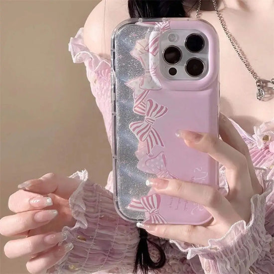 Pink Shimmer Bow Case With Pendant Charm