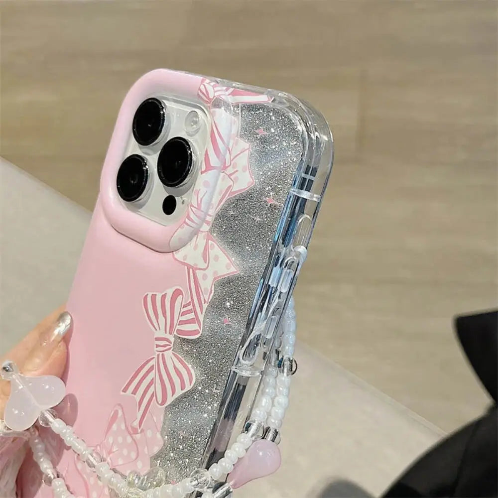 Pink Shimmer Bow Case With Pendant Charm