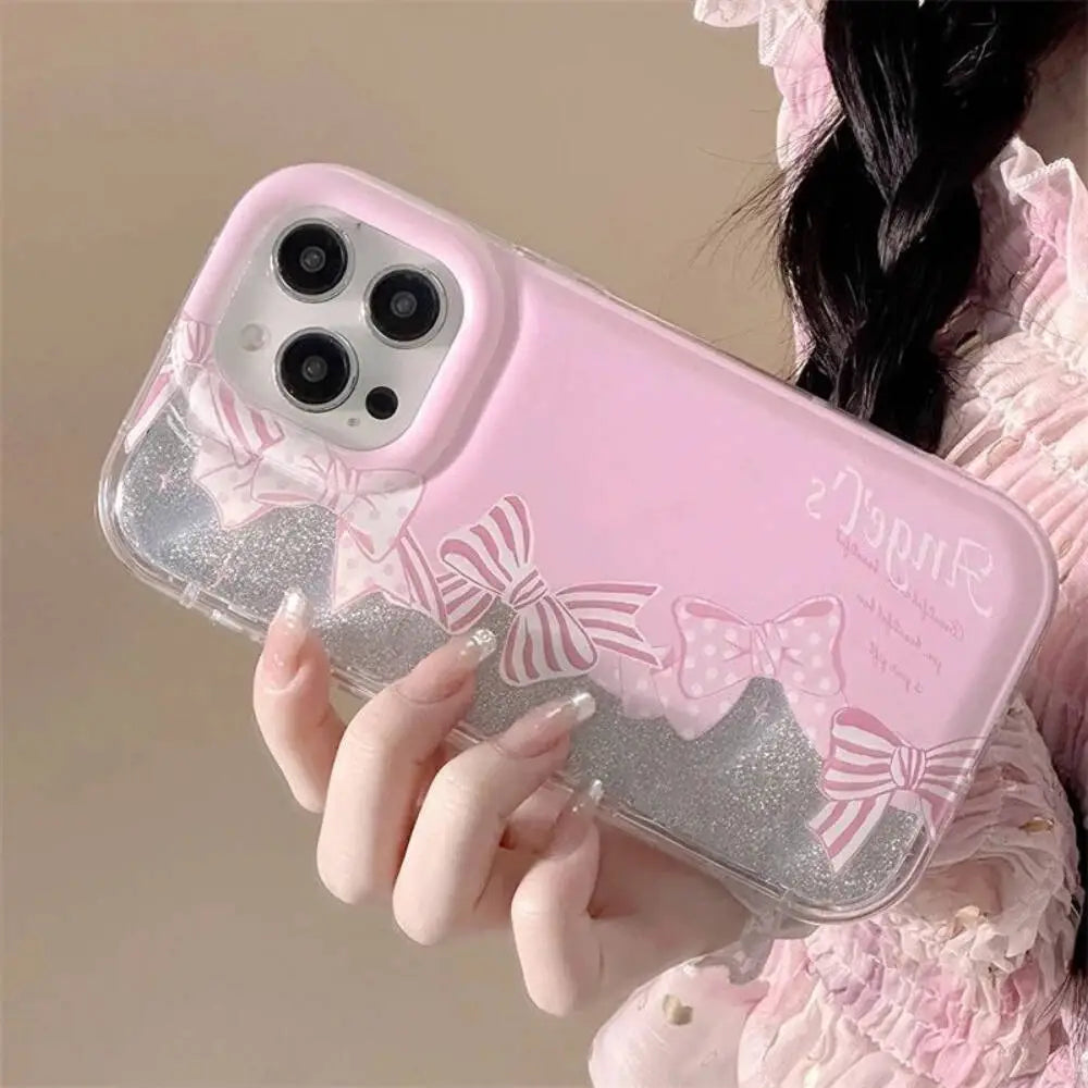 Pink Shimmer Bow Case With Pendant Charm