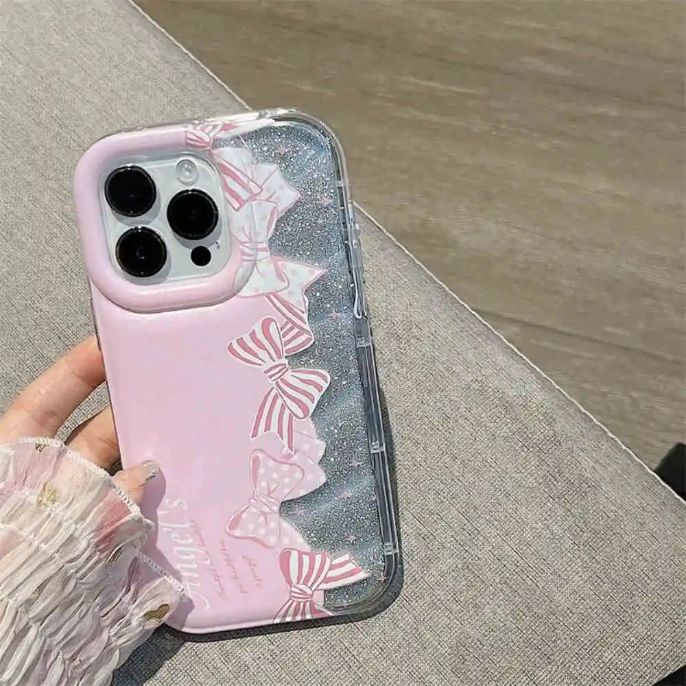 Pink Shimmer Bow Case With Pendant Charm