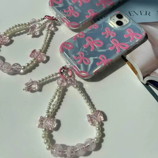 Crystal Pink Bow Case with Bow Pendant Charm