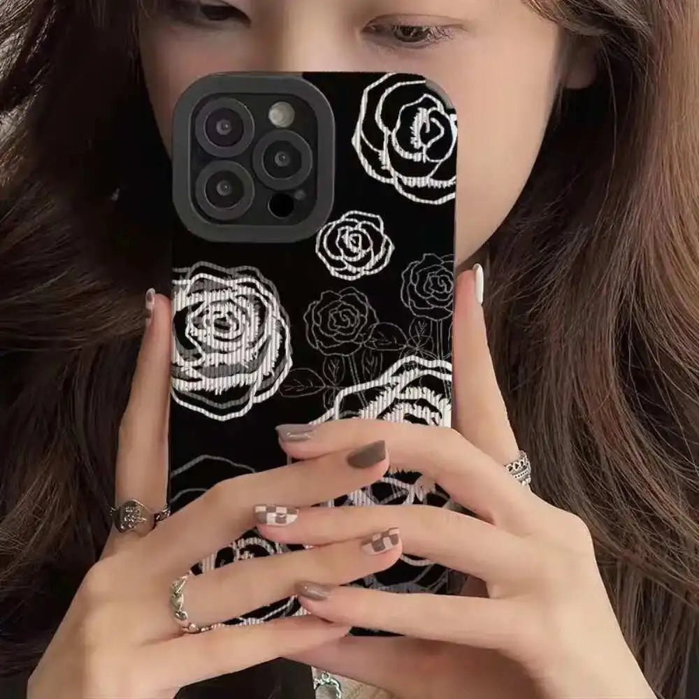 Black And White Rose Flower Camera Protection Case
