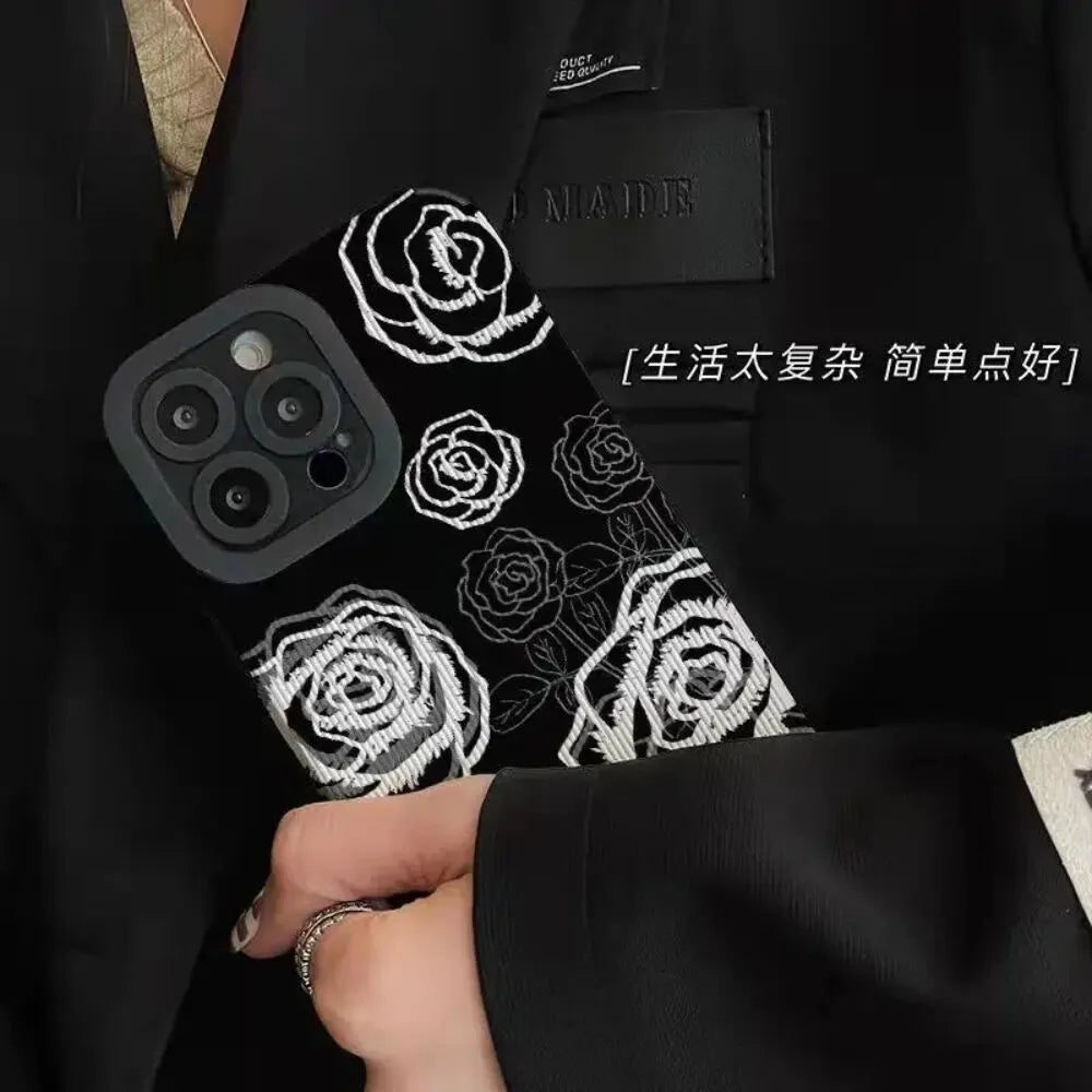 Black And White Rose Flower Camera Protection Case