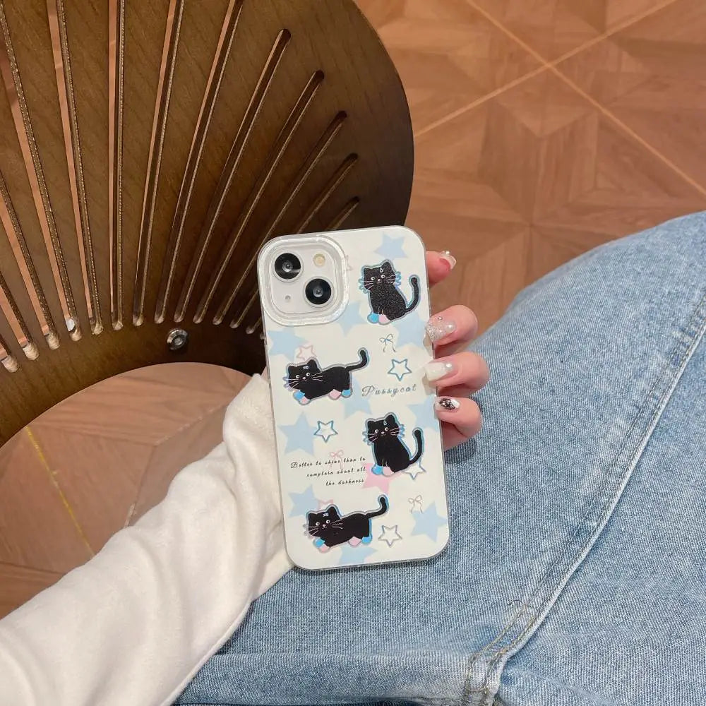 Black Pussy Cat Sprinkle Glitter Case
