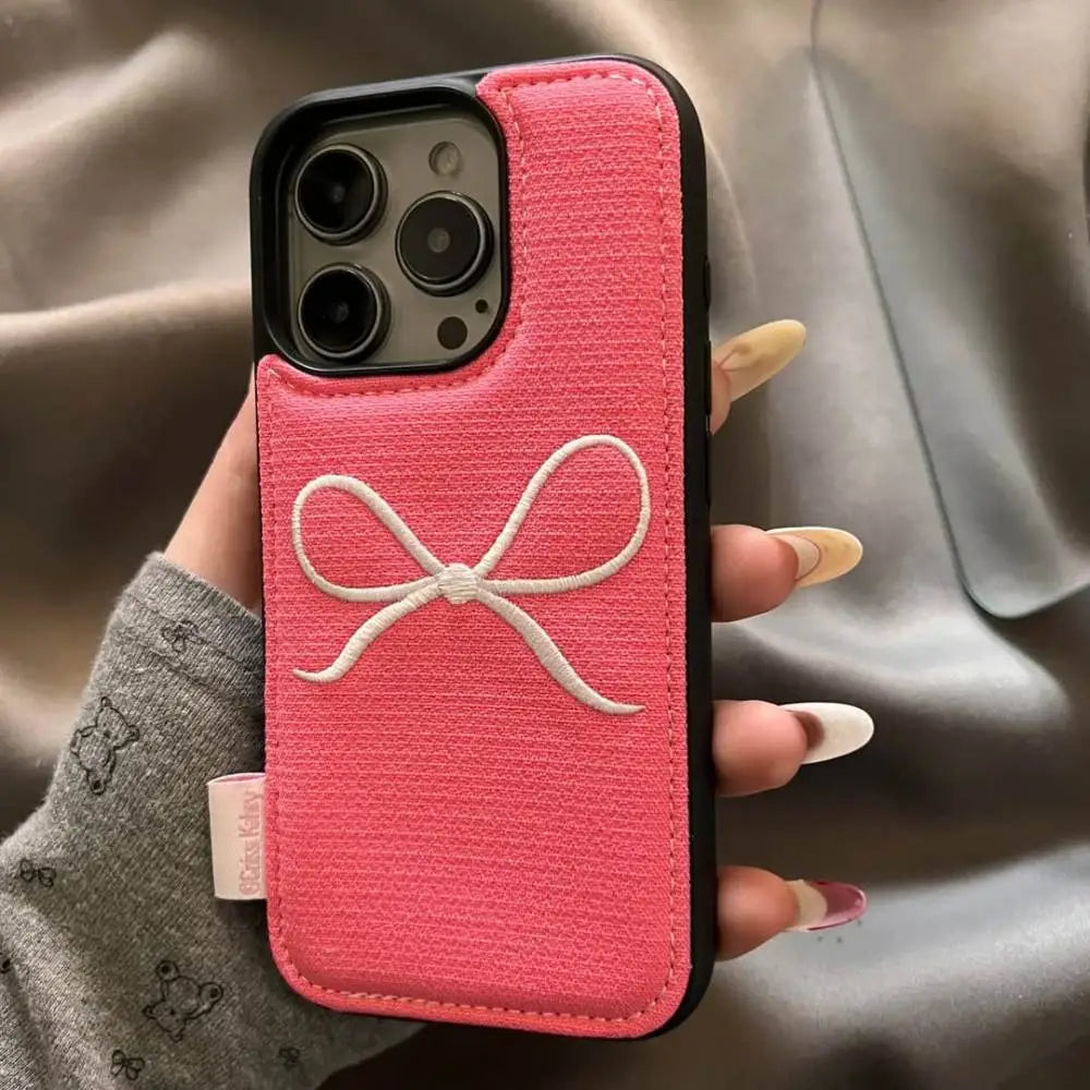 Pink Bow Faux Leather Phone Case