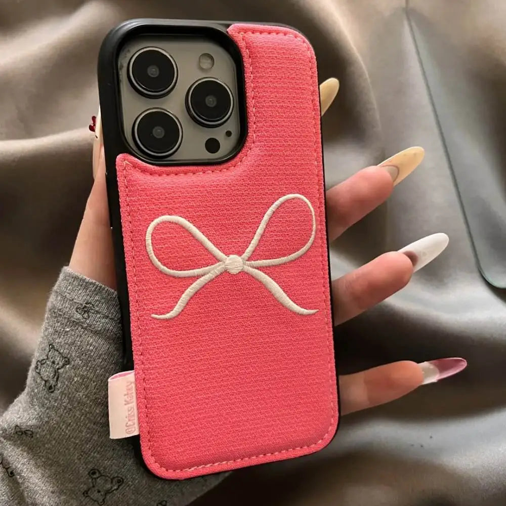 Pink Bow Faux Leather Phone Case