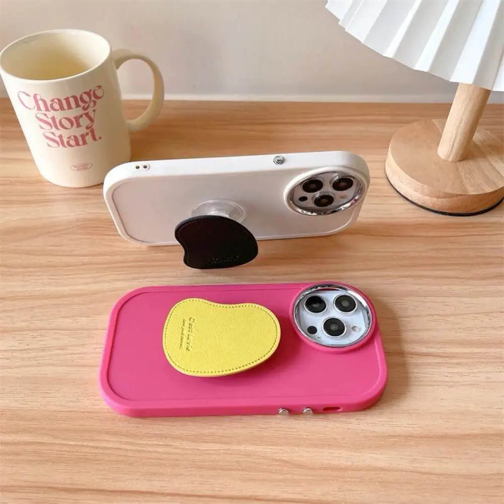 Pastel Silicon Case With Leather Pop Socket