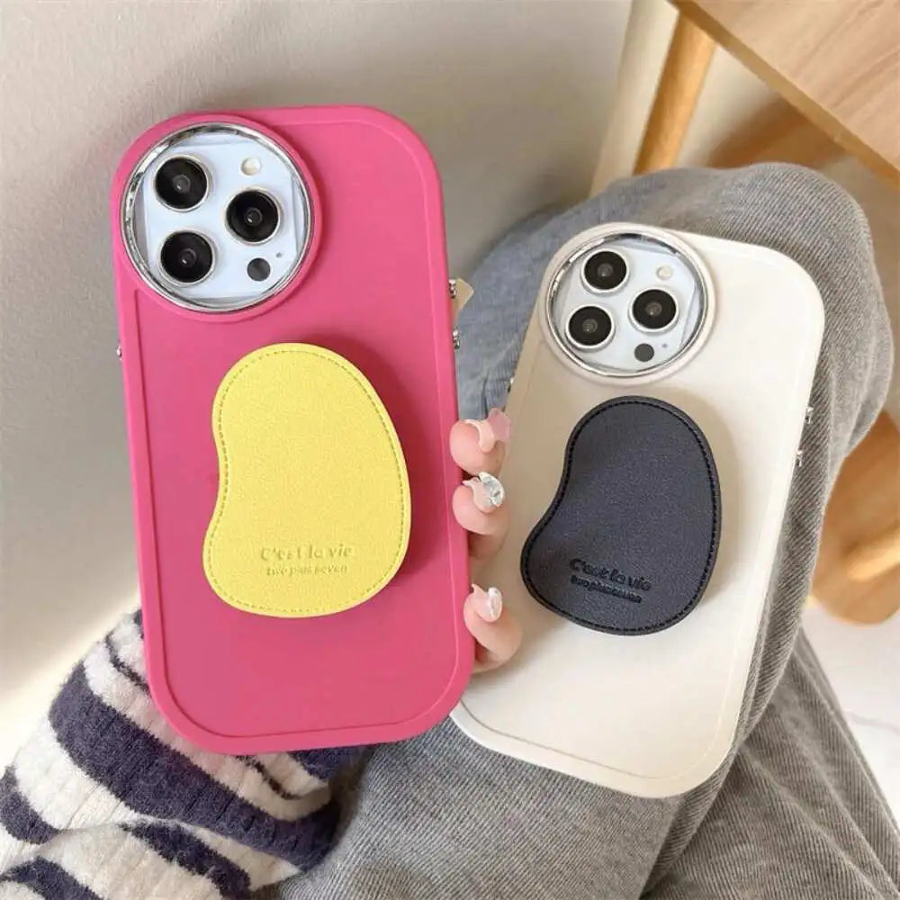 Pastel Silicon Case With Leather Pop Socket