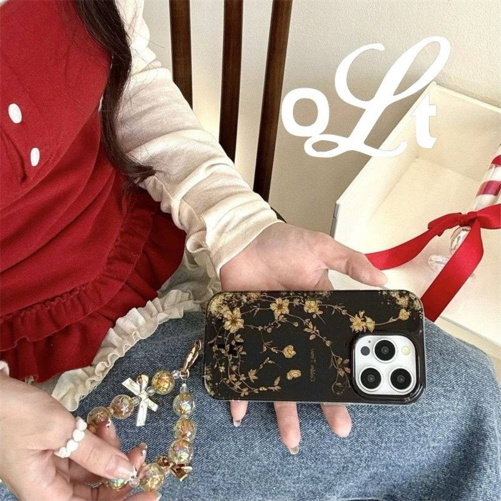 Black Golden Bloom Luxe iPhone Case with Charm