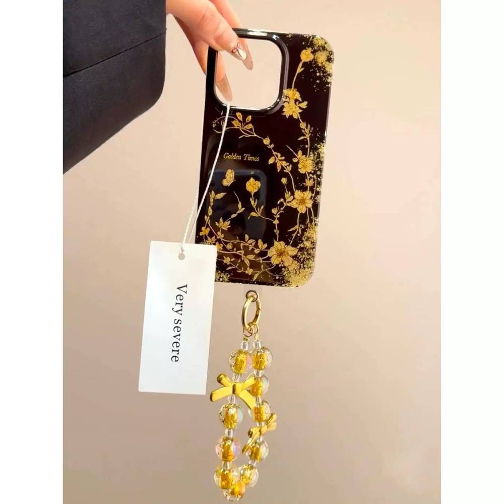 Black Golden Bloom Luxe iPhone Case with Charm