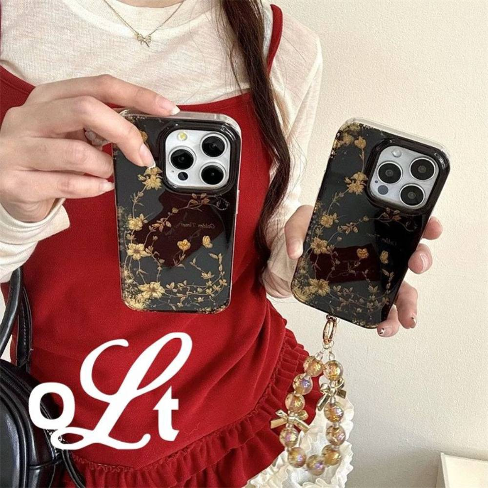 Black Golden Bloom Luxe iPhone Case with Charm