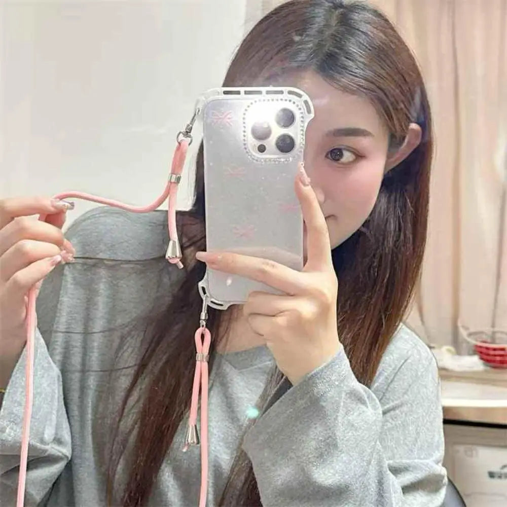 Shimmer pink Clear Butterfly Case with Hanging Lanyard