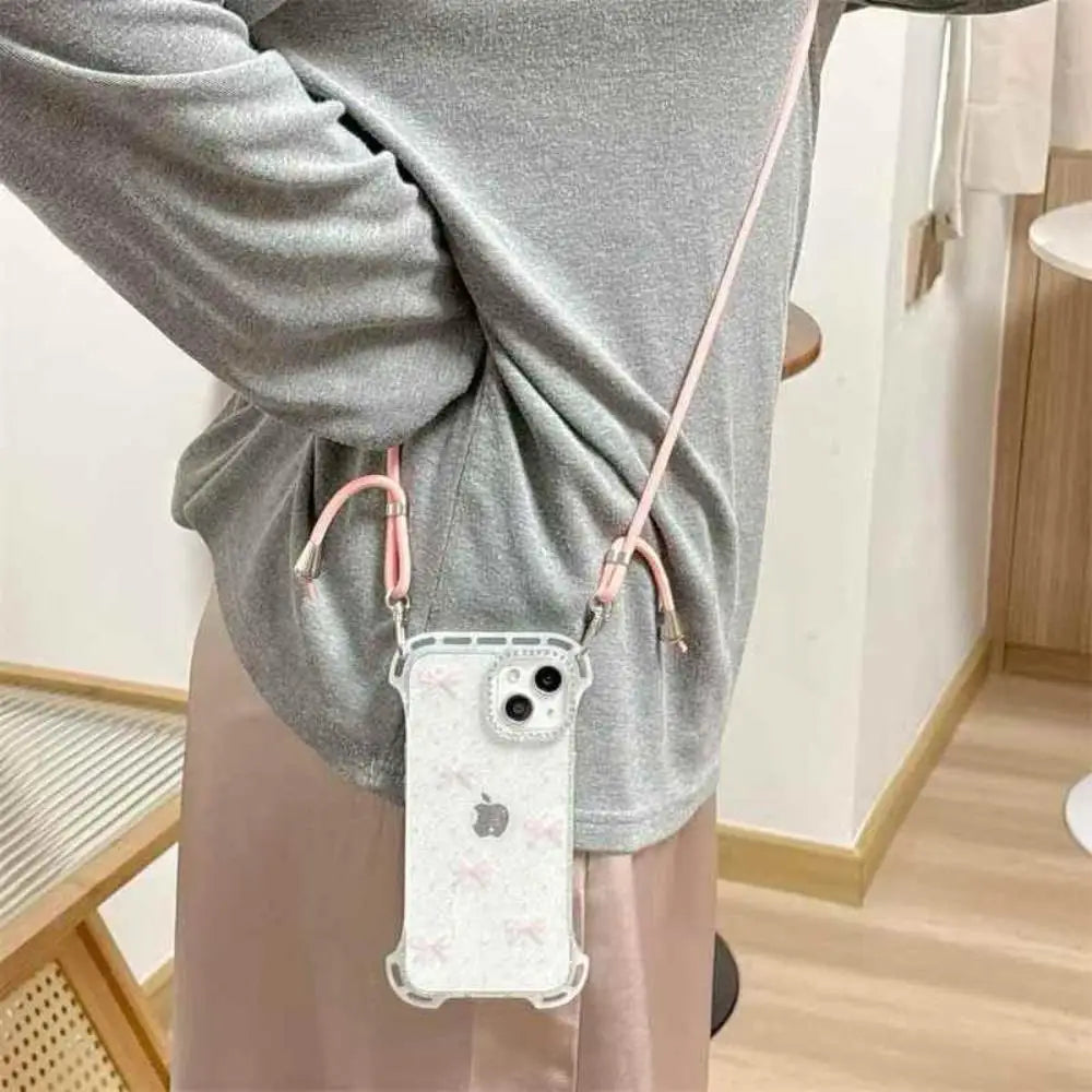 Shimmer pink Clear Butterfly Case with Hanging Lanyard