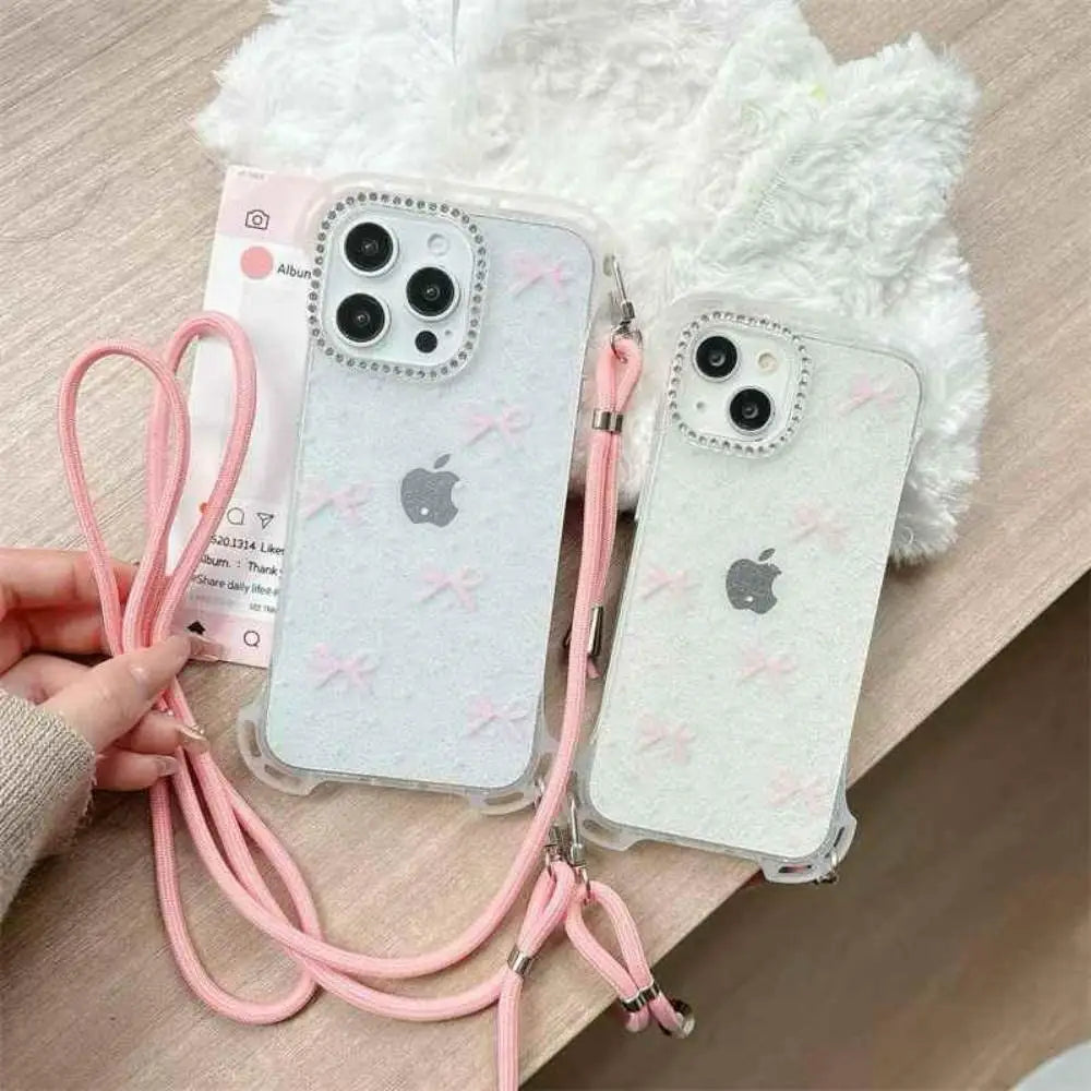 Shimmer pink Clear Butterfly Case with Hanging Lanyard