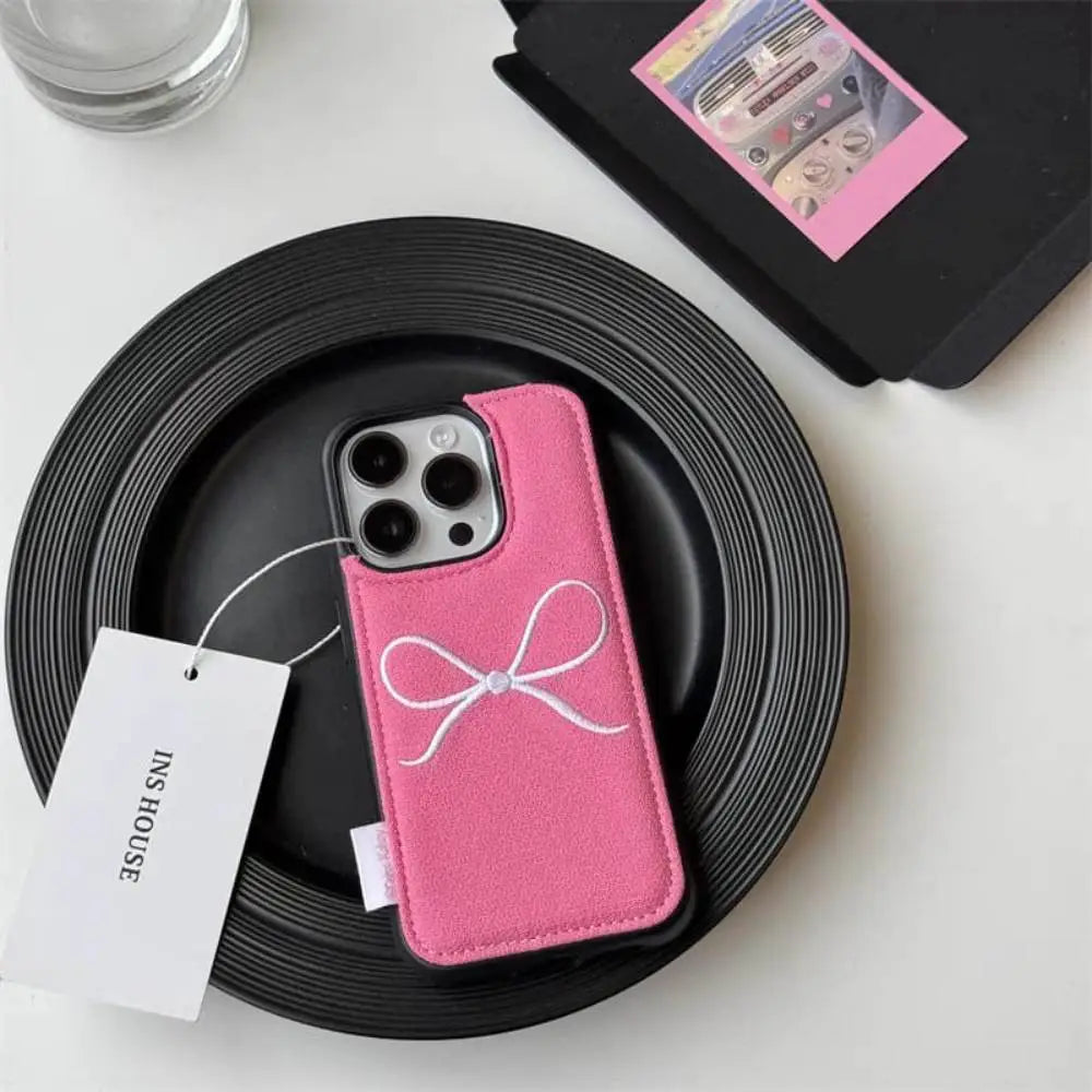 Pink Bow Faux Leather Phone Case