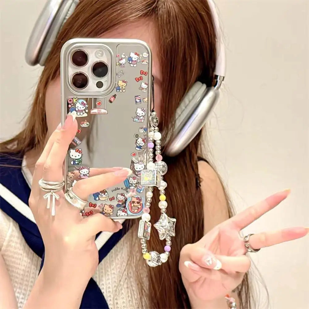 Hello Kitty Mirror iPhone Case with a Beaded Charm Strap