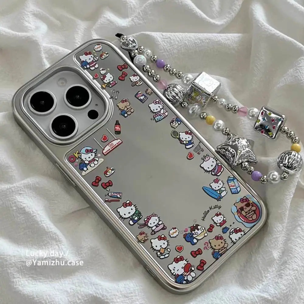 Hello Kitty Mirror iPhone Case with a Beaded Charm Strap