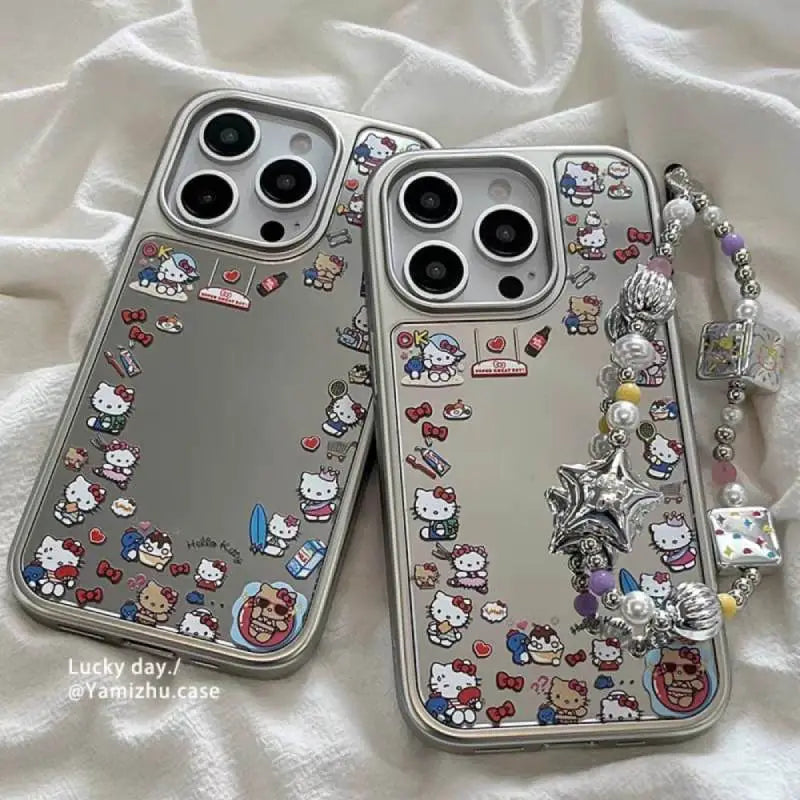 Hello Kitty Mirror iPhone Case with a Beaded Charm Strap