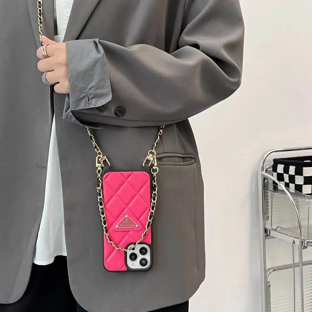 Quilted Elegance Phone Case Collection with Long Chain
