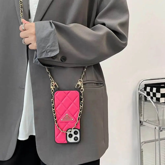 Quilted Elegance Phone Case Collection with Long Chain