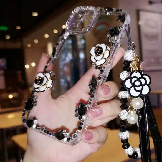 Floral Pearl Stone Case With Charm