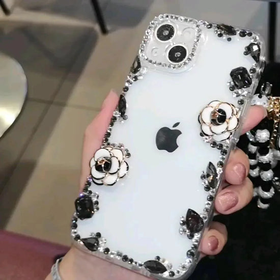Floral Pearl Stone Case With Charm