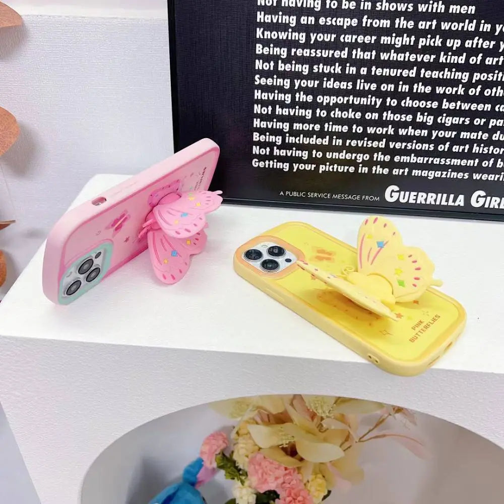 Pastel Butterfly Case With Stand Pop Socket
