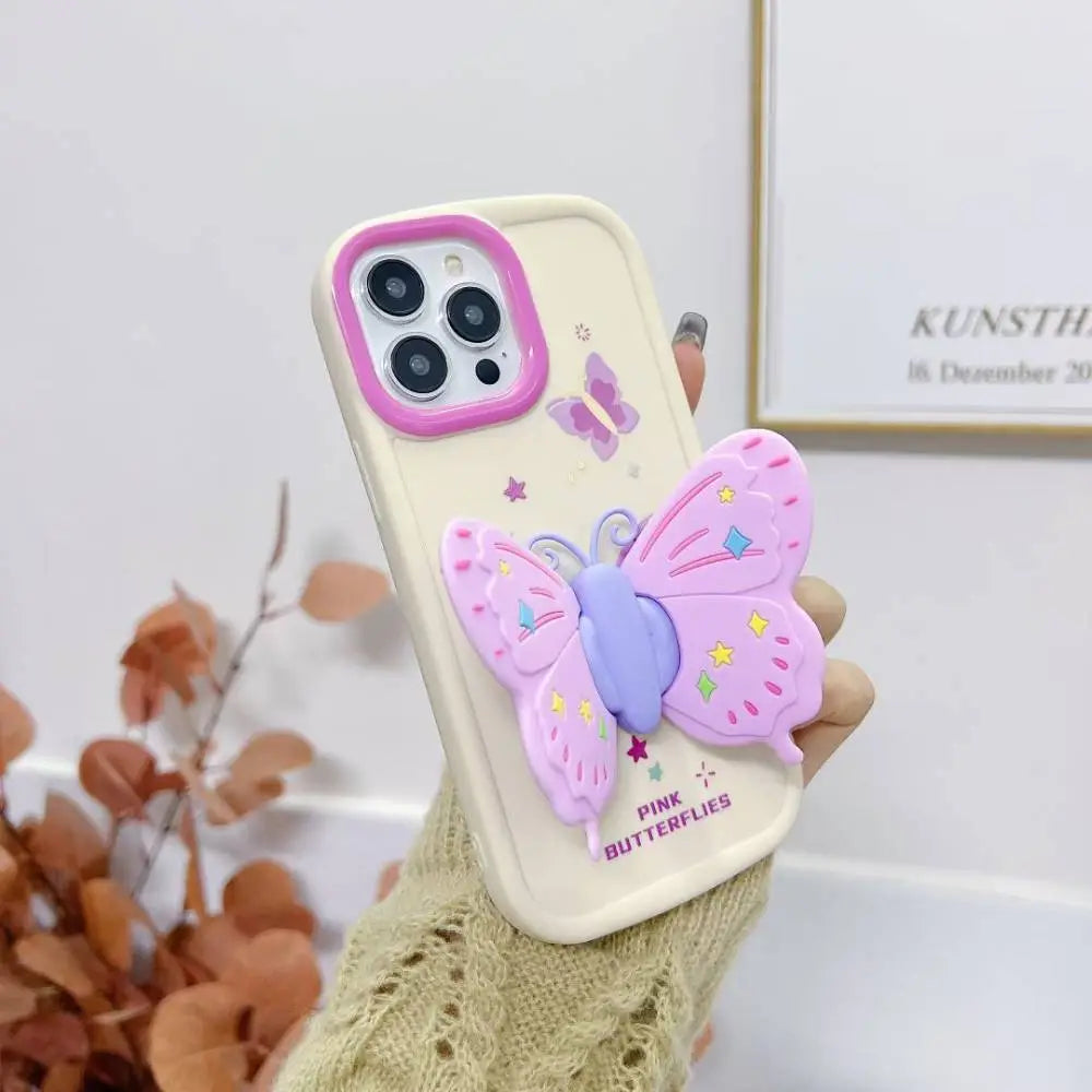 Pastel Butterfly Case With Stand Pop Socket