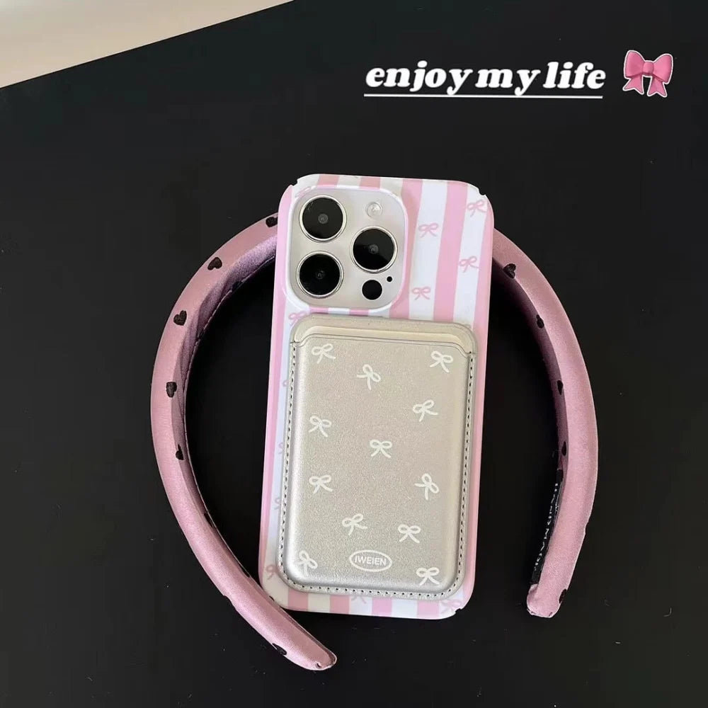 Blush Pink Ribbon Case with Luxe MagSafe Wallet