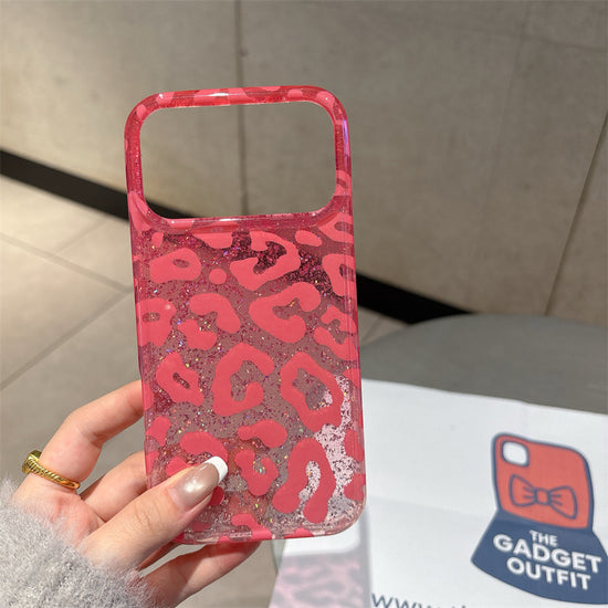 Pink Leopard Print Glitter Phone Case | Aesthetic Animal Print iPhone Cover