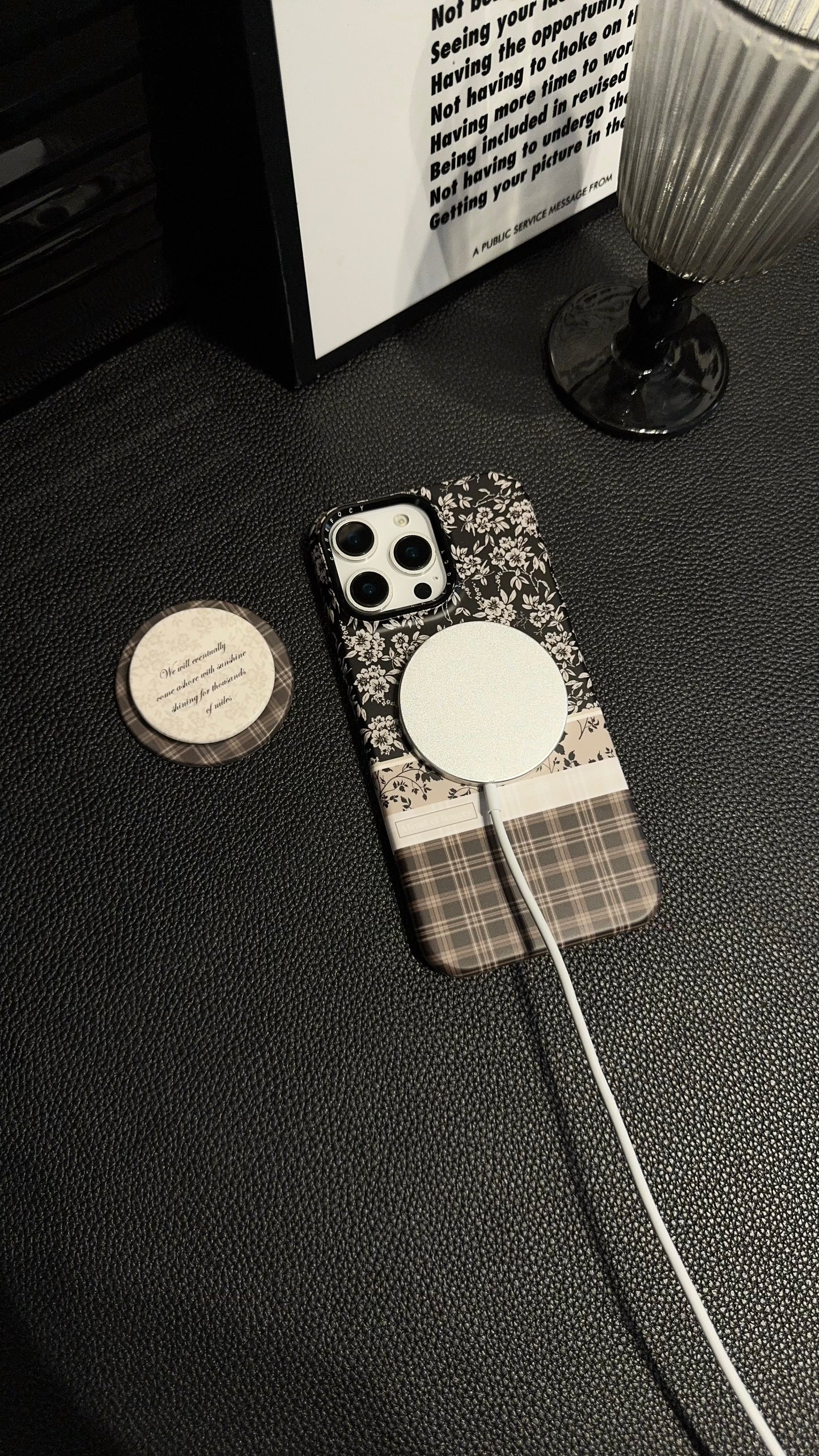 Brown Floral Plaid magnetic MagSafe iPhone Case – Soft Matte Cover with Grip Holder