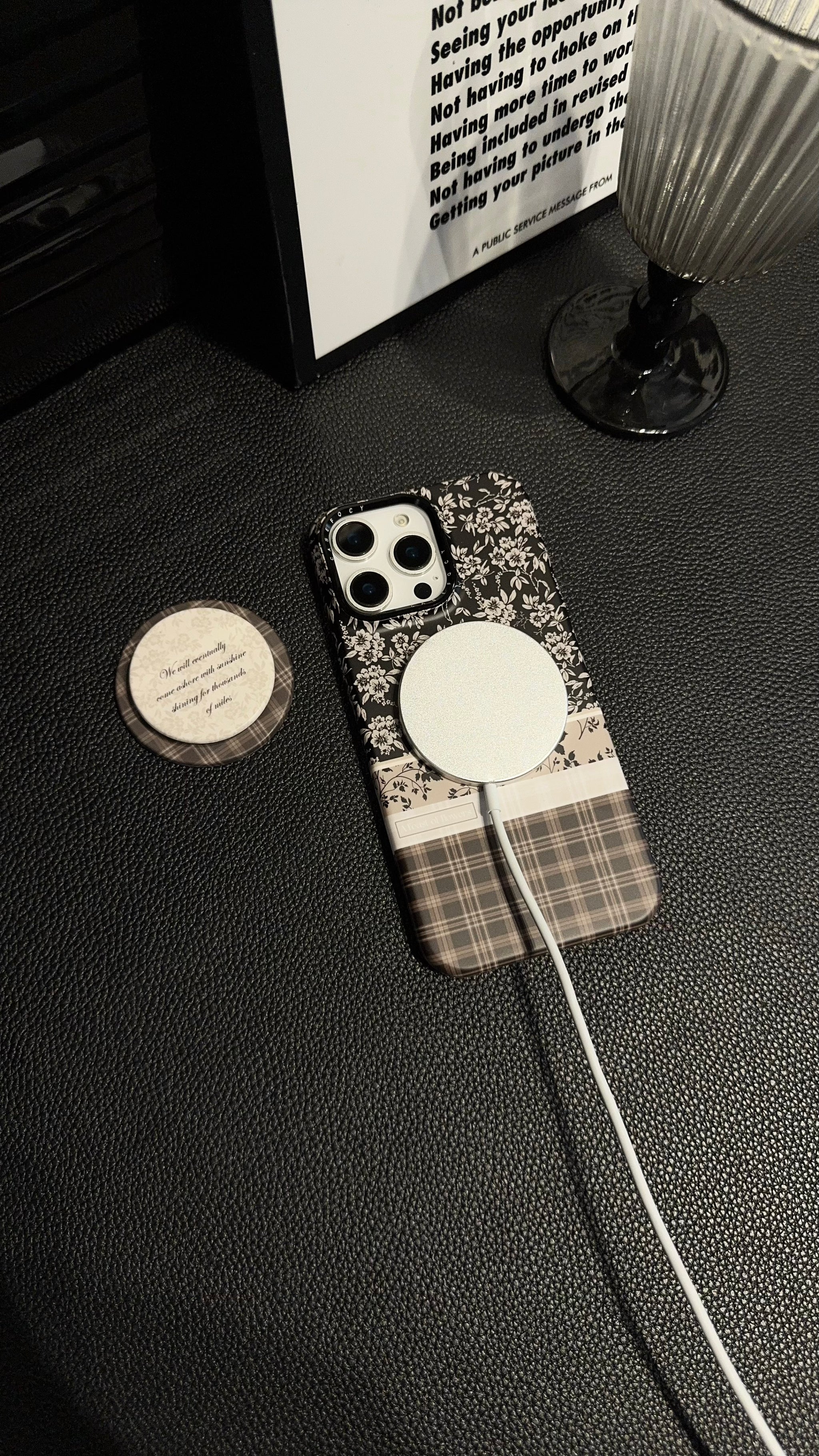 Brown Floral Plaid magnetic MagSafe iPhone Case – Soft Matte Cover with Grip Holder