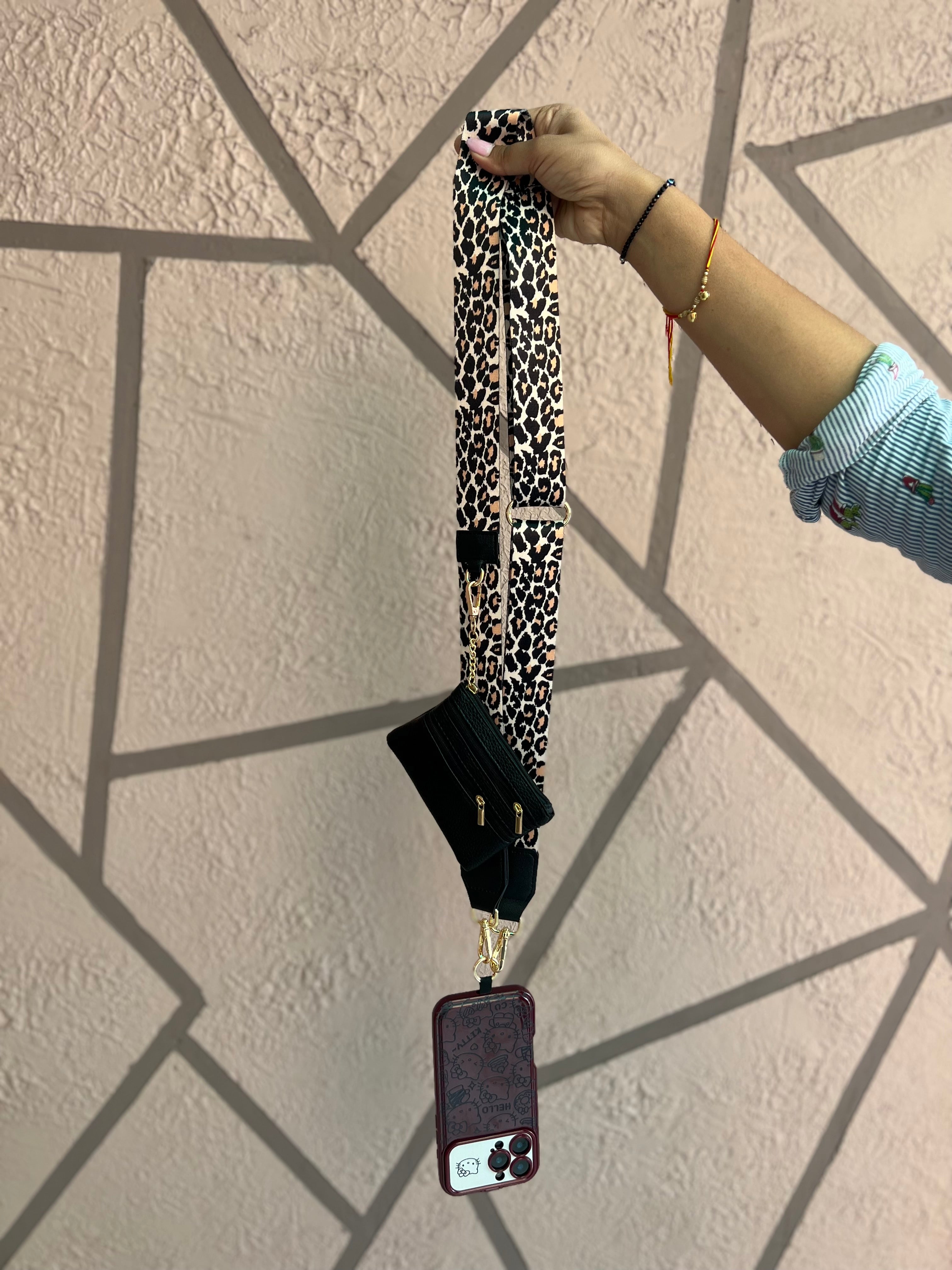 Leopard Print Crossbody Phone Strap with Mini Wallet Pouch for Girls