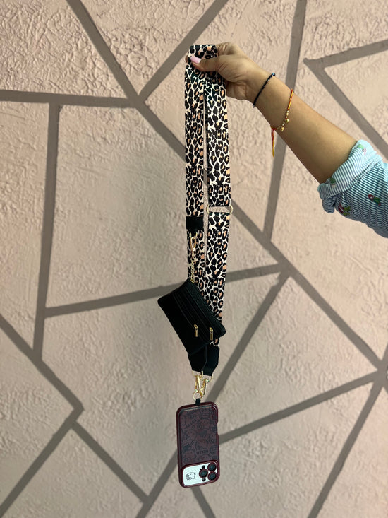 Leopard Print Crossbody Phone Strap with Mini Wallet Pouch for Girls