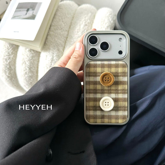 Cozy Vintage Plaid Button iPhone Case | Cute Korean Phone Cover
