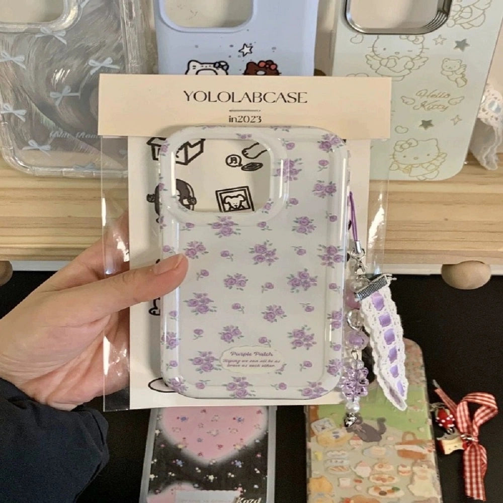 Purple Flower Bloom Case With Pendant Charm