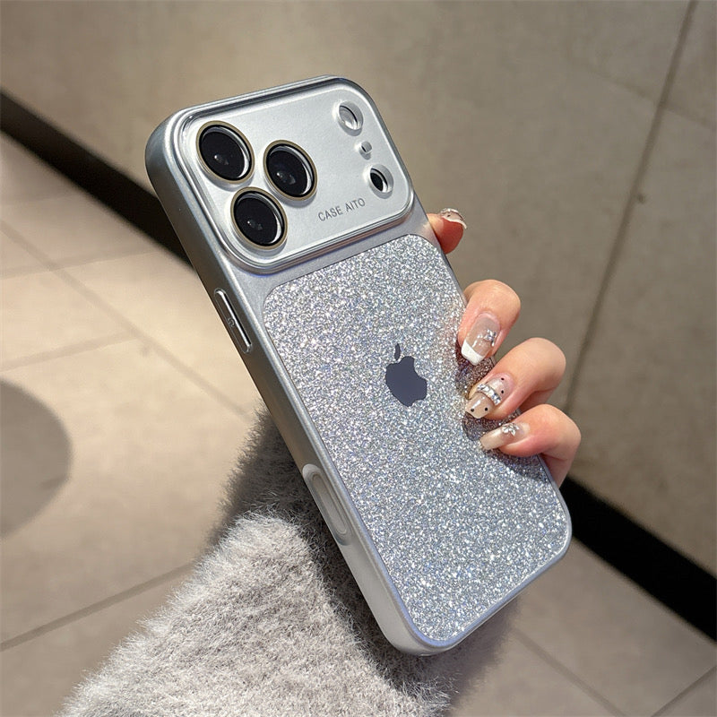 Luxury Silver Glitter iPhone Case – Sparkling Protective Cover with Lens Guard