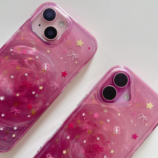 Cute Pink Galaxy Phone Case with Stars & Bows – Stylish Protective Cover