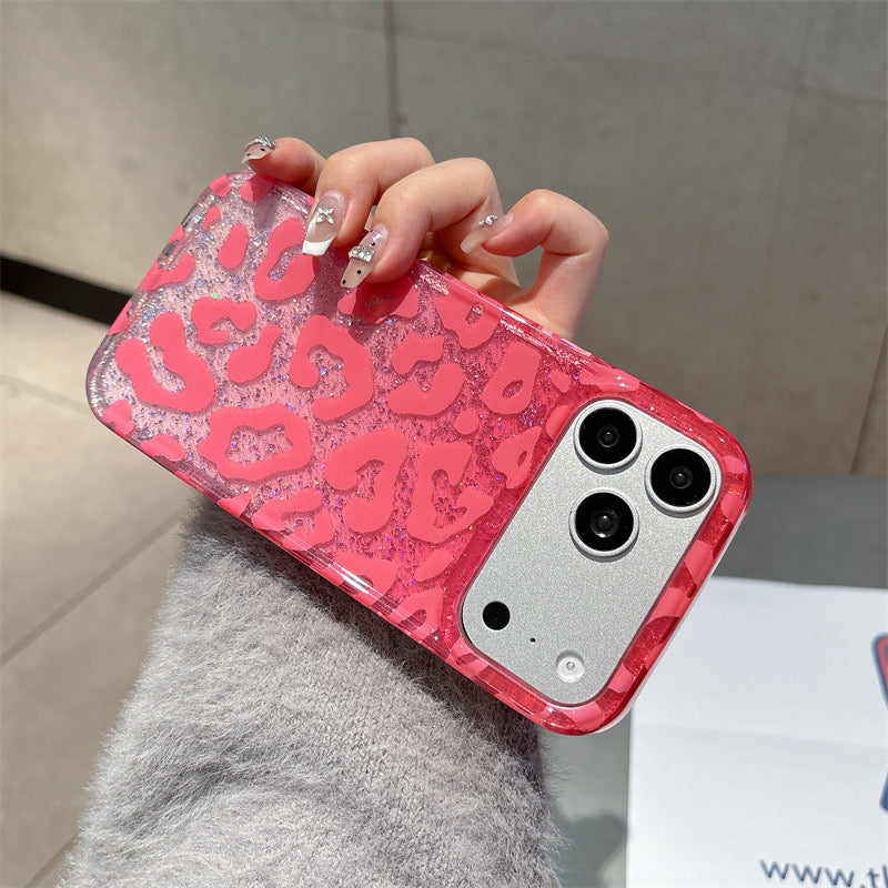Pink Leopard Print Glitter Phone Case | Aesthetic Animal Print iPhone Cover