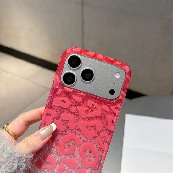 Pink Leopard Print Glitter Phone Case | Aesthetic Animal Print iPhone Cover