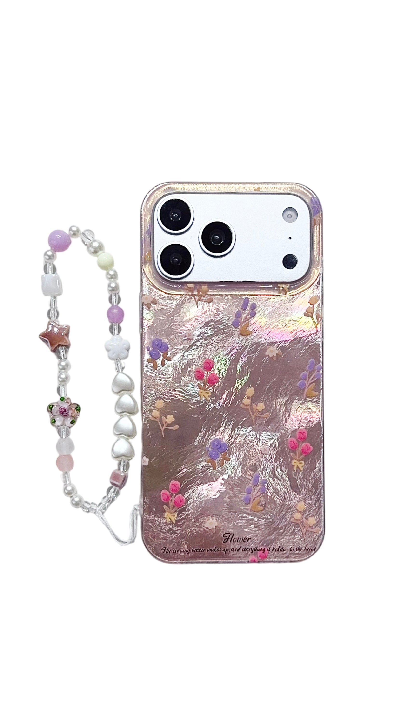 Floral Clear iPhone Case with Beaded Charm | Cute & Protective Phone Cover
