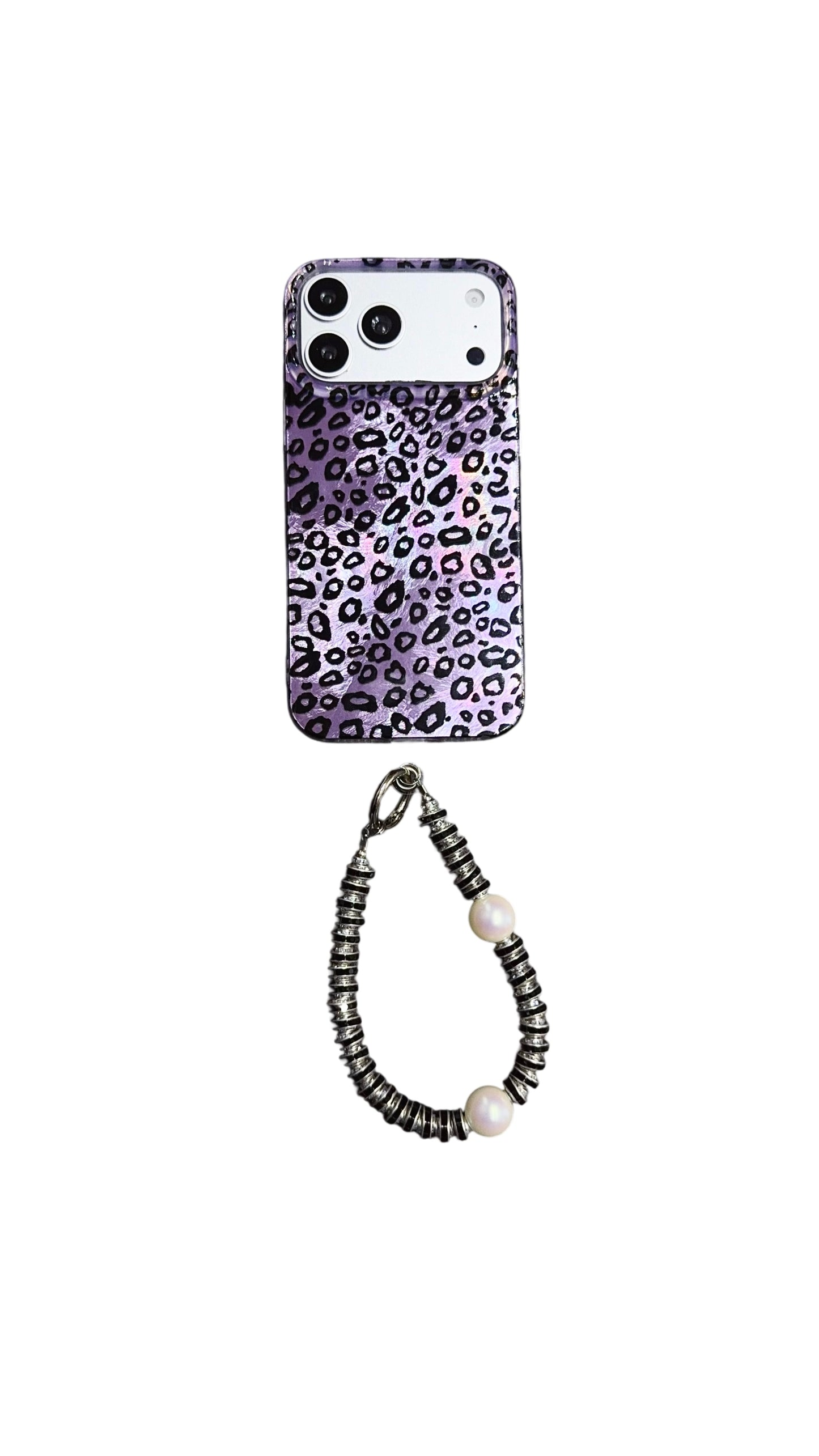 Purple Leopard Print iPhone Case with Charm Strap | Stylish Protective Phone Cover