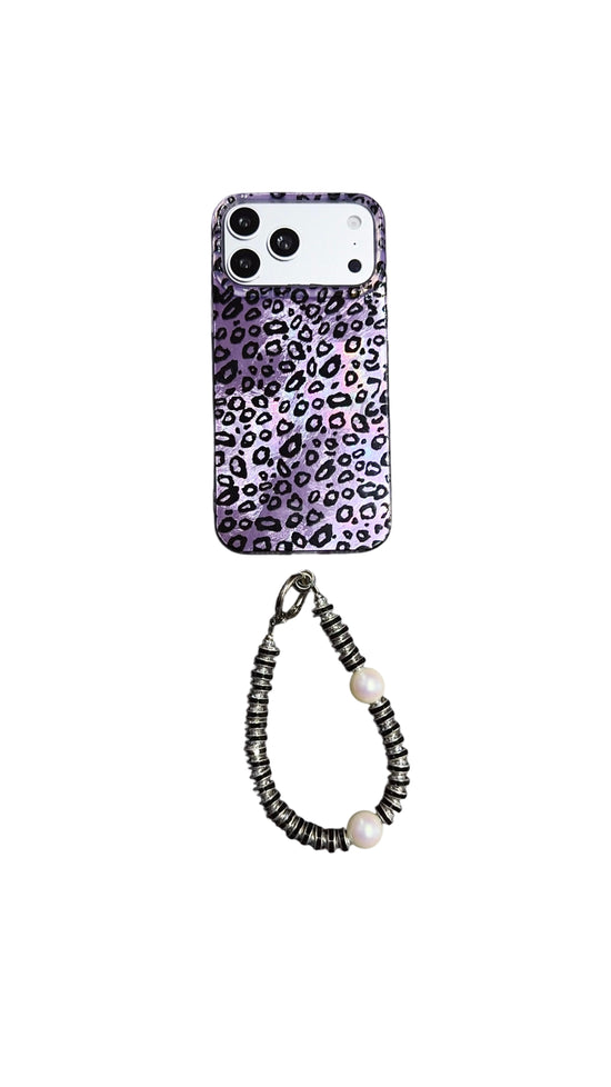 Purple Leopard Print iPhone Case with Charm Strap | Stylish Protective Phone Cover